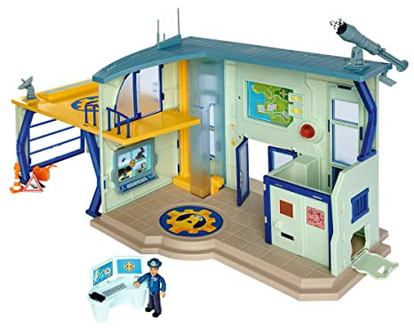 Simba 109251097 - Feuerwehrmann Sam Polizeistation, Spielfigur Rose, Garage für Polizeiauto, Sound und Licht, Gefängniszelle, Alarmfunktion, Hubschrauberlandeplatz, Aufzug, viel Zubehör, ab 3 Jahren