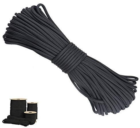 Nylon Fallschirmschnur Reepschnur Outdoor Survival Seil Regenschirmseil Seil aus Reißfestem Nylon 7 Stränge Survival Schnur für Gartenbündelung, handgefertigte Projekte,Camping, Survival （Schwarz 31m）