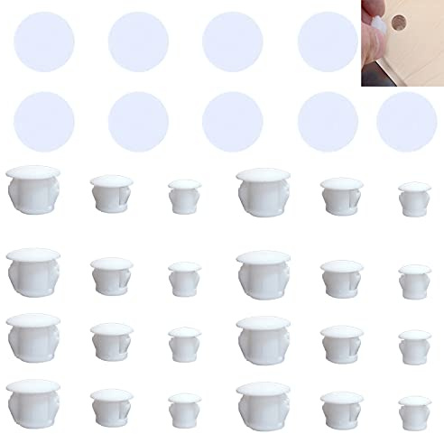 Zaky 90 Stück Weiß Abdeckstopfen Kunststoff für Bohrungen ø 6mm/8mm/10mm 54 Stück Selbstklebende Abdeckkappen für Möbel-ø21mm