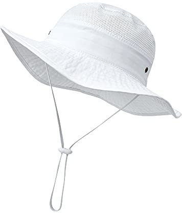 YAMEE Solhatt barn UV-skydd fiskarhatt nät, solhatt flicka strandhatt pojkar mössa barn baby solhatt vikbar andas, sommar barnhatt 6 månader – 8 år, 2-vit, 48