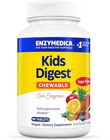 Enzymedica, Kids Digest Chewable, Fruit Punch Flavour, Dietary Supplement, 90 Chewable Tablets, Vegan, Gluten-Free, Soy-Free, Non-GMO
