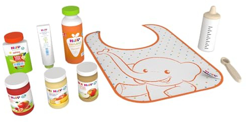tanner DER KLEINE KAUFMANN TANNER Deco - HIPP Baby Set aus Holz, mit verschiedenen Produkten, Zubehör für Kaufmannsladen, lebensmittelechtes Design, 0999.6