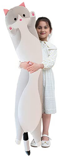 Kekeso Giant Cat Pillow Plush Cartoon Kitty Sleeping Hugging pillow, Cuddly Soft Long Kitten Body Pillow Doll Cat Toy for Kids Girlfriend (Gray, 70cm/27.55inch)