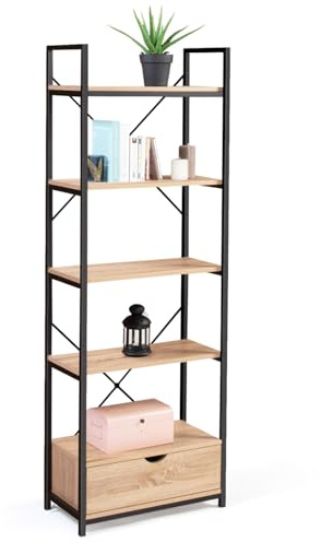 IDMarket - Estantería de 5 niveles con cajón DETROIT diseño industrial