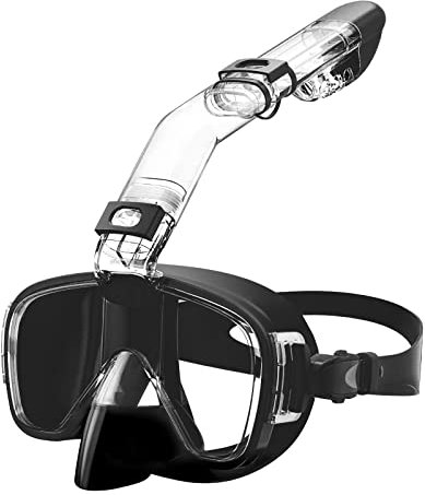 Opurtdor Set di maschere da snorkeling per adulti, maschera anti-appannamento a mezza faccia, con vista panoramica e occhialini da nuoto anti-perdite, per bambini e adulti