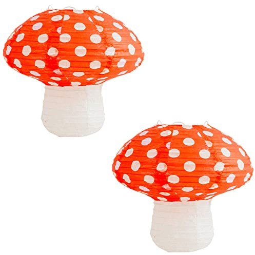 Niuhong 2 Pcs Papierlaternen Pilz Form Papierlampions Hänger Papierlaterne | Hängende Lampion Partydeko Papier Laternen Ornament Lampenschirm Garten Hochzeit Dekoration Geburtstagsfeier-Dekor (Rot)