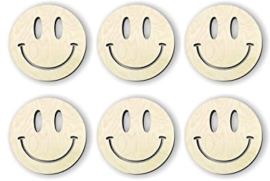 3 - 6 pack quantity Smiley face Wood cutout for crafts, wooden craft smile, summer kid crafts, multiple size options, Smiley face wood craft
