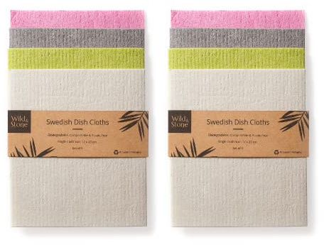 Wild and Stone | Swedish Dish Cloths | Fully Compostable | Biodegradable Cleaning Cloth | Reusable Kitchen Sponge | Kitchen Roll Alternative (2 Pack)
