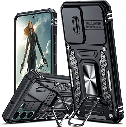 LeYi Handyhülle für Samsung Galaxy S22 Hülle mit Kameraschutz & Ständer, Full 360 Grad Kickstand Military Tough Armor Schutzhülle Handy Hülle S 22 5G Hard Case Schwarz