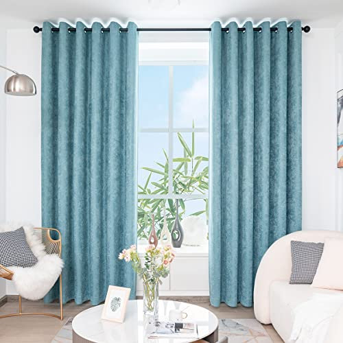 QINUO HOME Faux Linen Curtains 66x72 - Eyelet Curtains Thermal Blackout Curtains for Bedroom, Modern Luxury Curtains Faux Linen Window Treatment Panels, 66 x 72 Inch, 2 Panels, Duck Egg