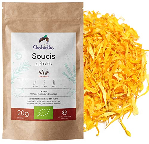 Chabiothé - Pétales de fleurs de soucis BIO 20g - fleurs comestibles - Tisane de Calendula