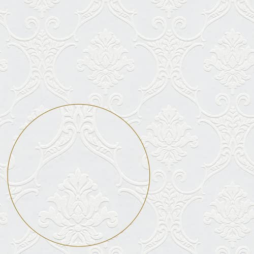 TADESSI Papier Peint Non Tissé à Peindre Blanc | Style Baroque | Ornements | 1 Carton | 12 Rouleaux | TA-01-03946