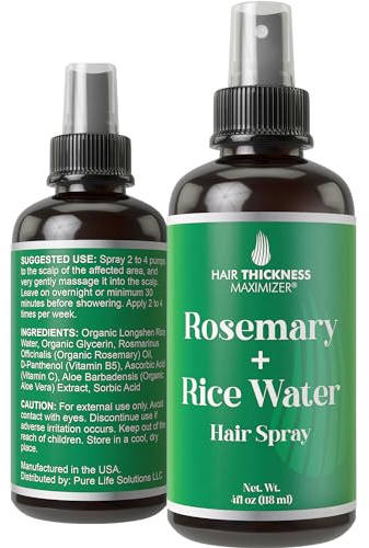 Longsheng Rice Water and Rosemary Hair Growth Spray for Women & Men - 4oz Vegan Scalp Treatment for Thickening, Moisturizing and Strengthening Dry, Weak Hair