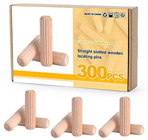 Mynoozi Tasselli in Legno, Spine Legno, Scanalate in Legno, Perni di Legno Duro Perno Scanalato Tasselli Perni Scanalati per Mobili, Progetti di Artigianato, Fai Da Te (8x30mm, 300)