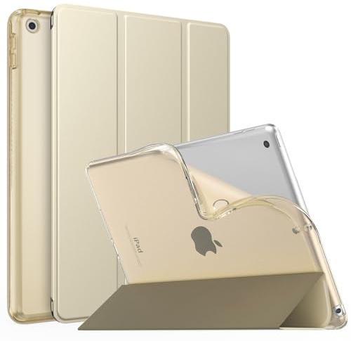 MoKo Hülle Kompatibel mit Neu iPad 9./8./7. Generation (2021/2020/2019), iPad 10,2 Zoll Hülle mit Ständer, TPU Transluzent Matt Rückseite Cover mit Auto Schlaf/Aufwach Funktion, Champagner Gold
