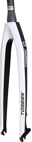 LHHL Fibra di Carbonio Forcella Rigida MTB 26/27.5/29 Tubo Conico 1-1/8 Forcelle Anteriori Bicicletta da Montagna QR 9x100mm Freno A Disco (Color : White Glossy, Size : 29)
