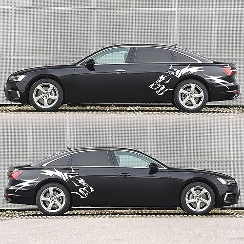 Wolf Aufkleber Stickers für Autos und Pickup Trucks, Vinyl Wolf Karosserie Aufkleber zum ändern von Hinterrad und Türen (Weiß)