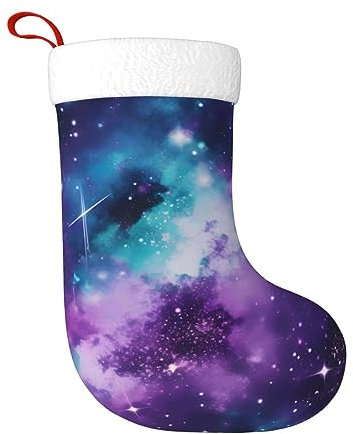 BrUgui Großer Weihnachtsstrumpf, personalisiert und langlebig, perfekt als Urlaubsdekoration und Geschenk, bunte lila-blaue Galaxie