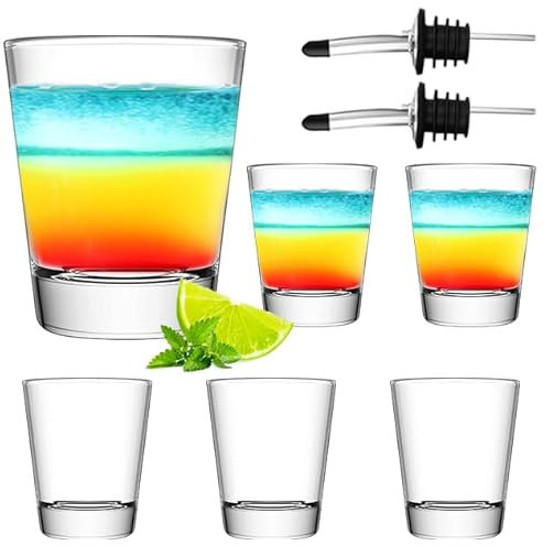 SuproBarware Lot de 6 verres à shot ronds transparents à base lourde pour cocktails, vodka, expressos, liqueurs, tequila, vin et desserts (60 ml)