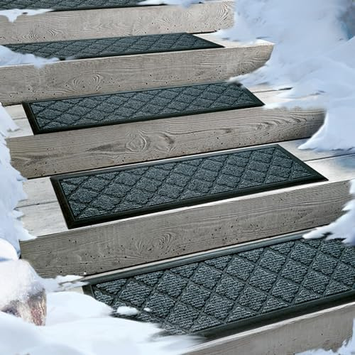 Aucuda 6pcs 8.5 x 30 Stair Treads for Dogs on Wooden Steps, Gray Lattice.