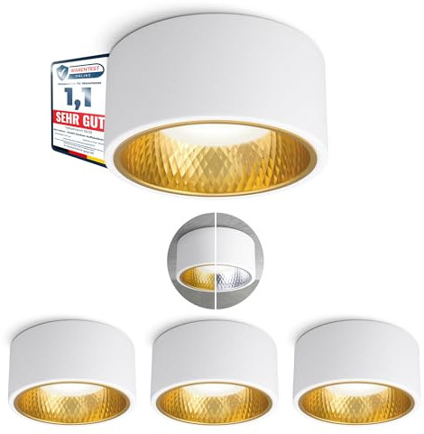 SSC-LUXon OLINO Deckenspot 4 Stück weiß wechselbare Front gold + silber - Aufbauleuchte Deckenleuchte neutralweiß LED GX53 230V