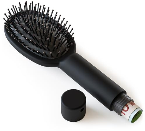 Evergreen Labs Haarbürste mit Geheimfach - Geldversteck, Schlüsselversteck, Reise Haarbürste - Unauffällige Spardose für Wertsachen - Dosensafe - Versteckter Safe - Strand Safe - Schwarz