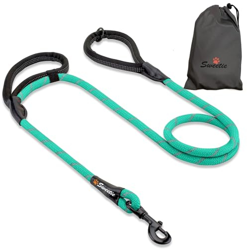 Sweetie Laisse pour Chien en Corde, Laisse Solide, 2 poignées rembourrées 5 Pieds – Chiens de Taille Moyenne et Grande – réfléchissante, résistante aux intempéries.