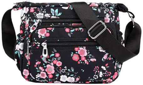 FAVORTALK Nylon Crossbody Bags for Women Lightweight - Multi Pocket Handbag Cross Body Bag for Ladies Large with Adjustable Strap and Multiple Compartments for Hiking Walk - B39112