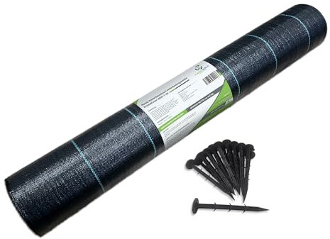 PWS 50 m² Reißfeste Unkrautfolie inkl. 20x Erdanker 100 g/m² | Wasserdurchlässiges Pflanzenvlies | Unkrautvlies, Gartenvlies, Gartengewebe, Unkrautgewebe zur Unkrautbekämpfung | UV-stabil (50m x 1m)