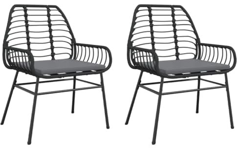 vidaXL Gartenstühle 2 STK., Gartenstuhl mit Kissen, Gartensessel Stuhl für Garten Balkon Terrasse, Sessel Stuhlset Gartenmöbel, Schwarz Poly Rattan