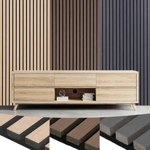 Fiqops 2er Akustikpaneele Holz 120x60 cm Eiche 21 mm | 2er Set ca. 1,44 m², 21 mm Aufbau, MDF & PET-Filz, Für weniger Echo in Wohnzimmer, Büro & Studio