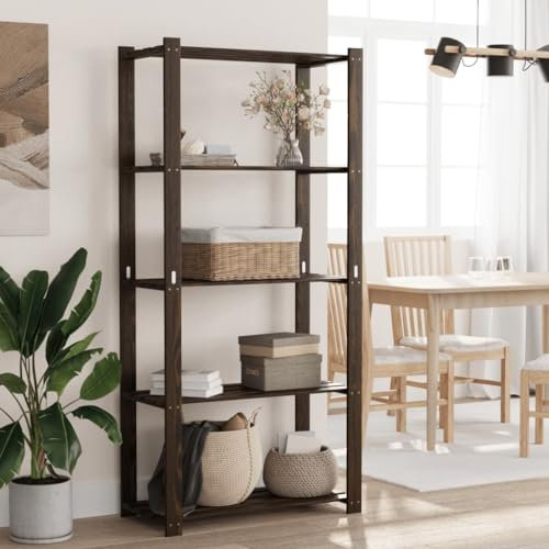 5-stöckiges Lagerregal schwarz 80x38x170 cm Massivholz Kiefer Lagerregal über WC Lagereinheit Waschmaschinenschrank Waschküche Organisation Wäscheregal - 373407