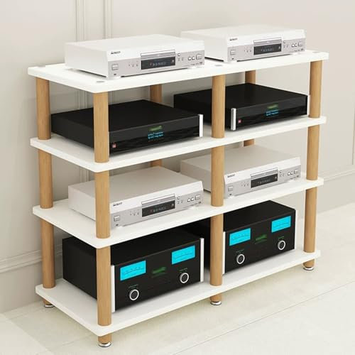 YHWKGZ Hi Fi Rack, Audio Rack Hi Fi Regal aus Massivholz, Mit Rutschfesten Füßen, Phonoschrank mit Zwei Positionen, Record Player Stand for CD-Player, Stereokomponenten(Wit,47.2x35)