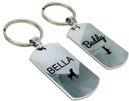 Hundemarke mit Gravur aus Edelstahl 43mm x 24mm Schildform – Handgefertigtes, personalisiertes Namensschild für Hunde und Katzen – Tiermarke mit Adresse und Telefonnummer