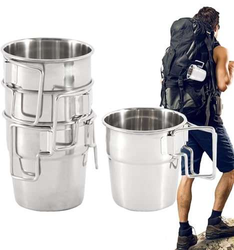 Lot de 4 tasses de camping en acier inoxydable de 300 ml - Tasses et tasses de camping empilables en métal pour camping, voyage, extérieur