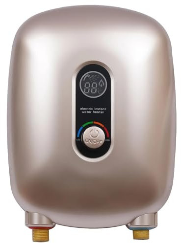 220V Elektrischer Durchlauferhitzer 6500W Tankless Warmwasserbereiter Küche Badezimmer Sofortiger Heißwasserbereiter für Händewaschen und Geschirrspülen Konstant Temperatur (Gold, Knopf)
