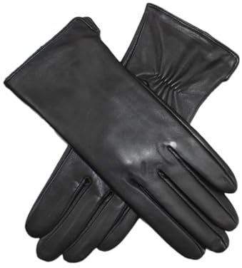Damen Schaffell-Handschuhe, klassischer gerader Stil, Strickfutter, Winter, Fäustlinge, schwarz, elastisch, Größe 7, Schwarzes Gummiband, 7