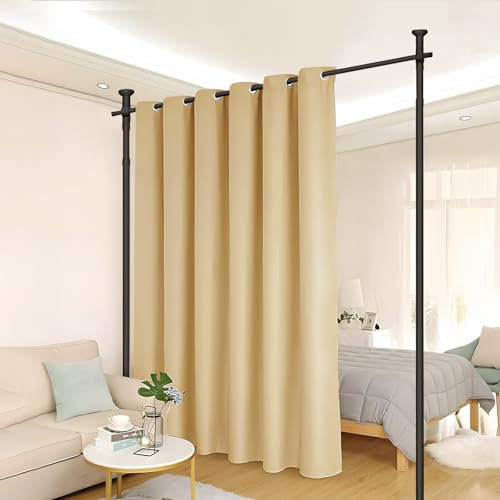 Caossuixin Raumteiler Paraventgestell Gardinenstange, ohne Bohrung Vorhangstangen Paravent, Flexibel Verstellbarer Paravent ohne Vorhang für Wohnzimmer, Schlafzimmer, B 70-178 cm H 122-310 cm, Schwarz