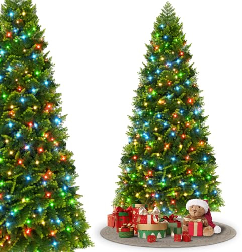 XMTECH 180cm Künstlicher Weihnachtsbaum Grün in Premium Qualität mit Bunten LED-Lichtern, Realistischen Zweigen aus PE+PVC & Metallständer -Mehrweg Weihnachtsdekoration