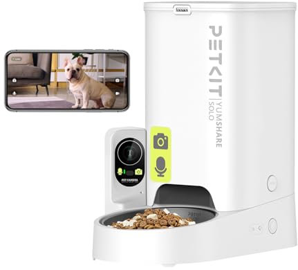 PETKIT Distributore Automatico Cibo per Gatti e Cani con Telecamera HD 1080P, WiFi 2.4G, 3L, Fino a 5 Pasti al Giorno, Ciotola in Acciaio Inossidabile