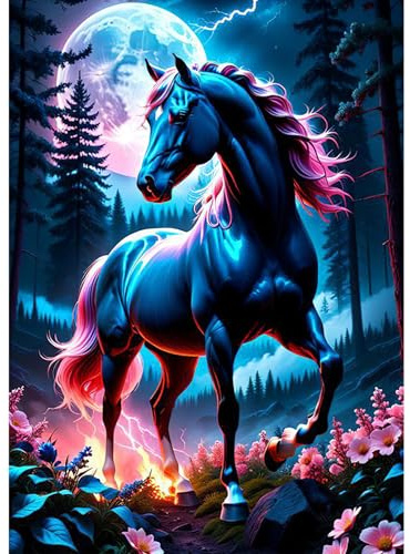 Fumupe 5D Diamond Painting Pferd, Tiere Diamond Painting Erwachsene, Diamant Painting Bilder Erwachsene, Full DIY Diamant Kunst Malerei Stickerei Set Kreuzstich Bilder Home Wand Dekor 30x40cm