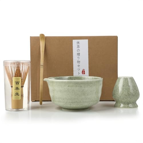 Matcha Kit - Té Matcha Kit de 4 Piezas, Batidor Té Matcha, Cuenco Té Matcha, Soporte Chasen y Cuchara Matcha - Kit Matcha para la Ceremonia del Té - Ideal para el Hogar, la Oficina y Como Regalo