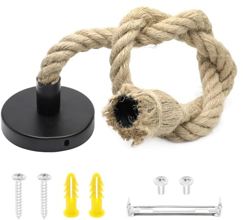 GOIYZTTR Lámpara de Cuerda Cáñamo, E27 Lampara de Cuerda Retro de Techo Con Cable de 100cm Lámpara Colgante Industrial Kit para Comedor Sala Iluminación (No incluida Bombilla)