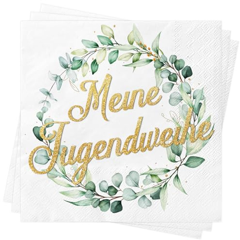 Servietten Jugendweihe Deko, 80 Stück Jugendweihe Serviettens Jungen Mädchen Tischdeko Mein Jugendweihe Servietten mit Eukalyptus, Jugendweih Endlich Erwachsene Party Dekoration