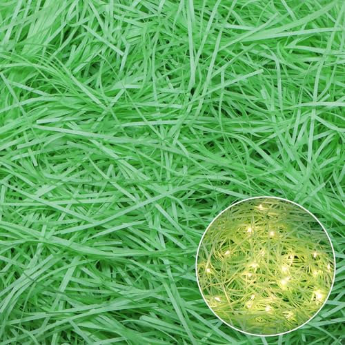 TUZELIYA Papier de soie déchiqueté, 300 g, papier déchiqueté avec lumière LED pour boîtes cadeaux, panier de Pâques, herbe de Pâques, remplissage idéal pour panier et remplissage déchiqueté pour