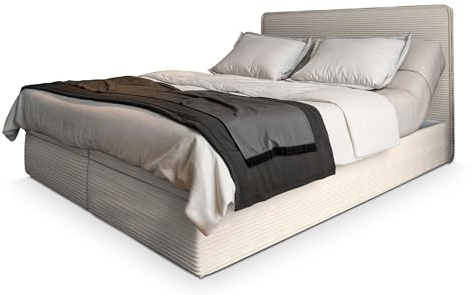 Masseno Boxspringbett Astor 160x200 cm Komplett-Set mit Matratze und Topper, Polsterbett mit Zwei Bettkästen -Creme, Lincoln 03
