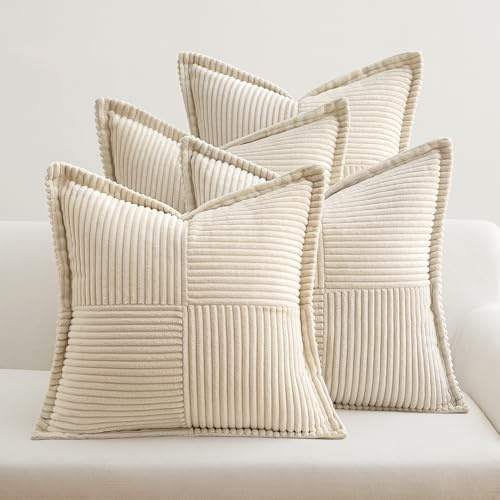 EMEMA Kordsamt Kissenbezug 40x40 Beige Kissenhülle 4er Set | Herbst Kissenbezüge Sofakissen Dekokissen Dekorativ Zierkissen Couchkissen für Wohnzimmer Schlafzimmer