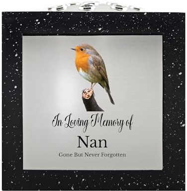 In Loving Memory Of Memorial Rose Bowl Grave Marker Flower Pot Vase With Robin Design Mum Dad Grandad & Lots More Black/Silver (UV PRINTED) (Nan)