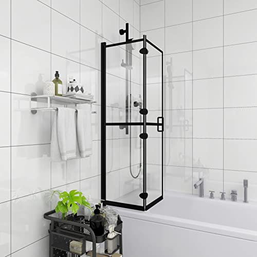 Tidyard Cabine de Douche Pliable ESG 80x140 cm Noir, Pare-Baignoire Paroi de Douche, Écran de Douche Fermeture de Baignoire Mur Panneau de Douche pour Salle de Bain Style A