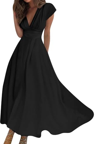 FUPODD Sommerkleid Damen Lang Kleider Sommer Kleid Hochzeitsgast Damen Maxikleid Abendkleider Elegant Für Hochzeit Abschlusskleid Sommerkleider Leicht Und Luftig Strandkleid Cocktailkleid Abendkleid